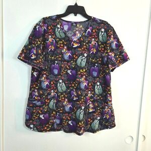 Disney Nightmare Before Christmas Womens VNeck Short Sleeve Pockets Scrub Top XL